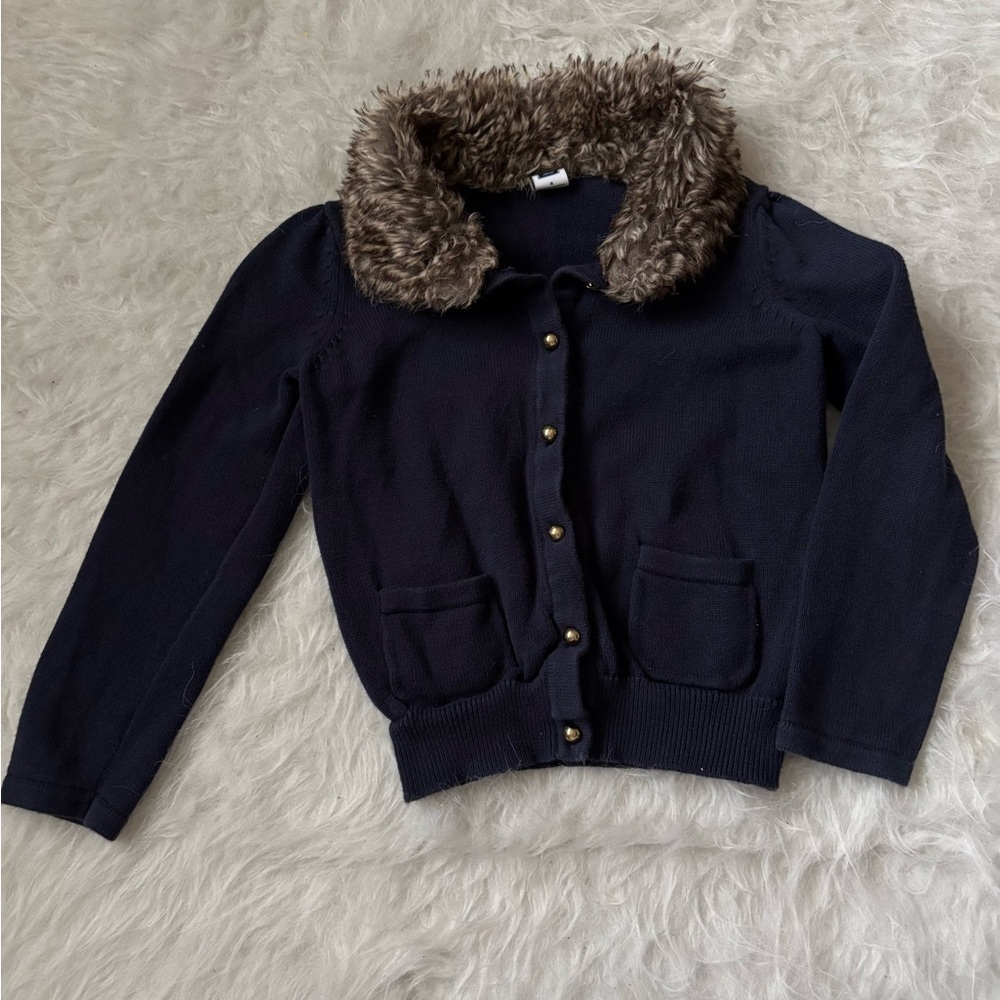 Janie and Jack Navy Sweater with Faux Fur Trim